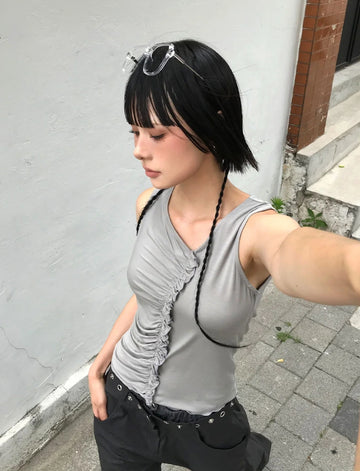 FRILL SHIRRING SLEEVELESS